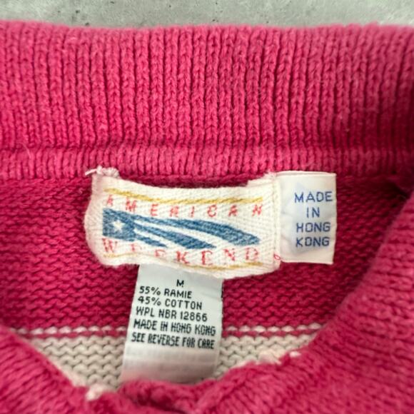 Vintage 80s Pink and White striped knit sweater vest button up size medium - Picture 3 of 4